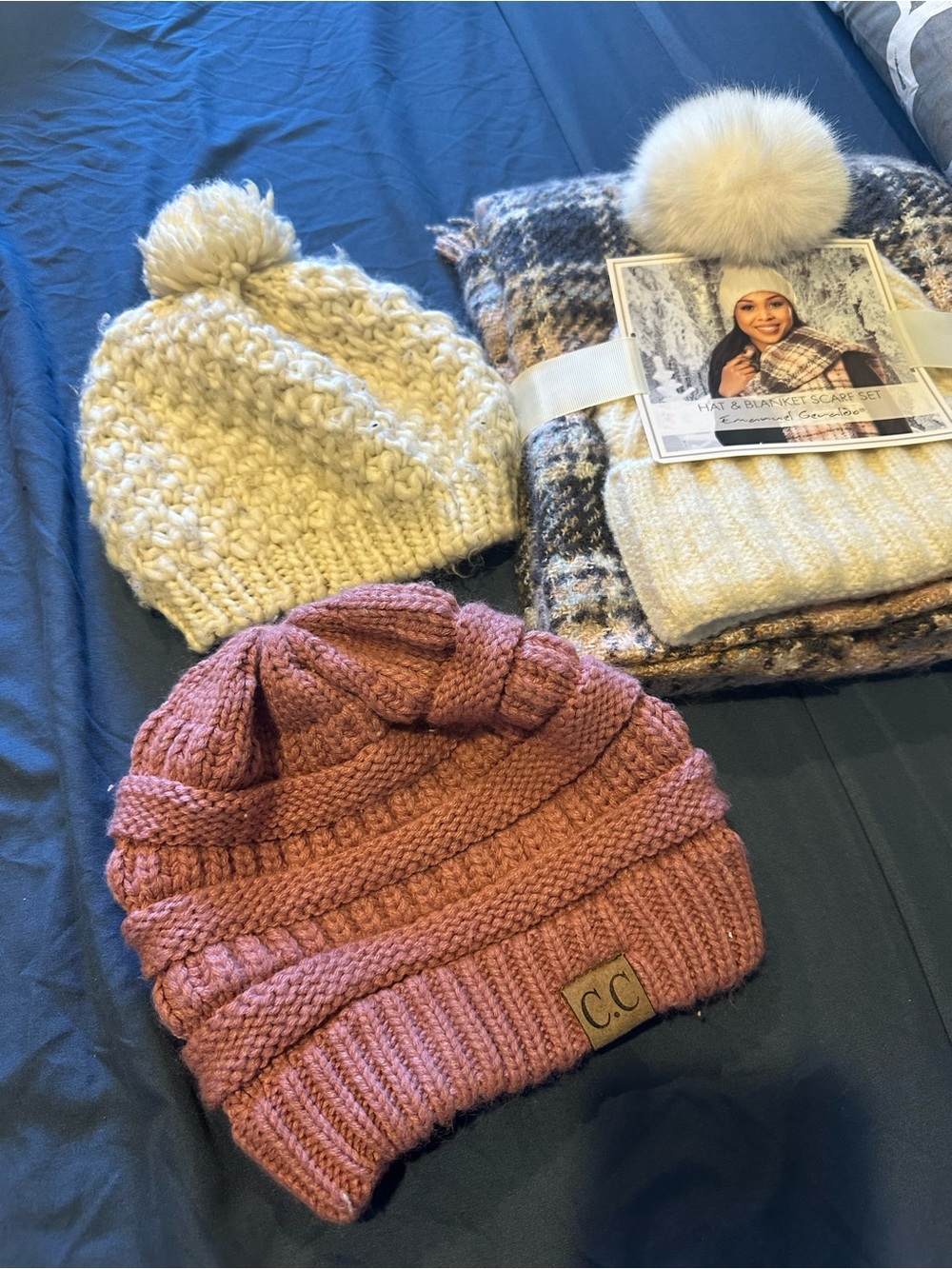 Dusty Rose and Crème Beanies and Scarf Combo